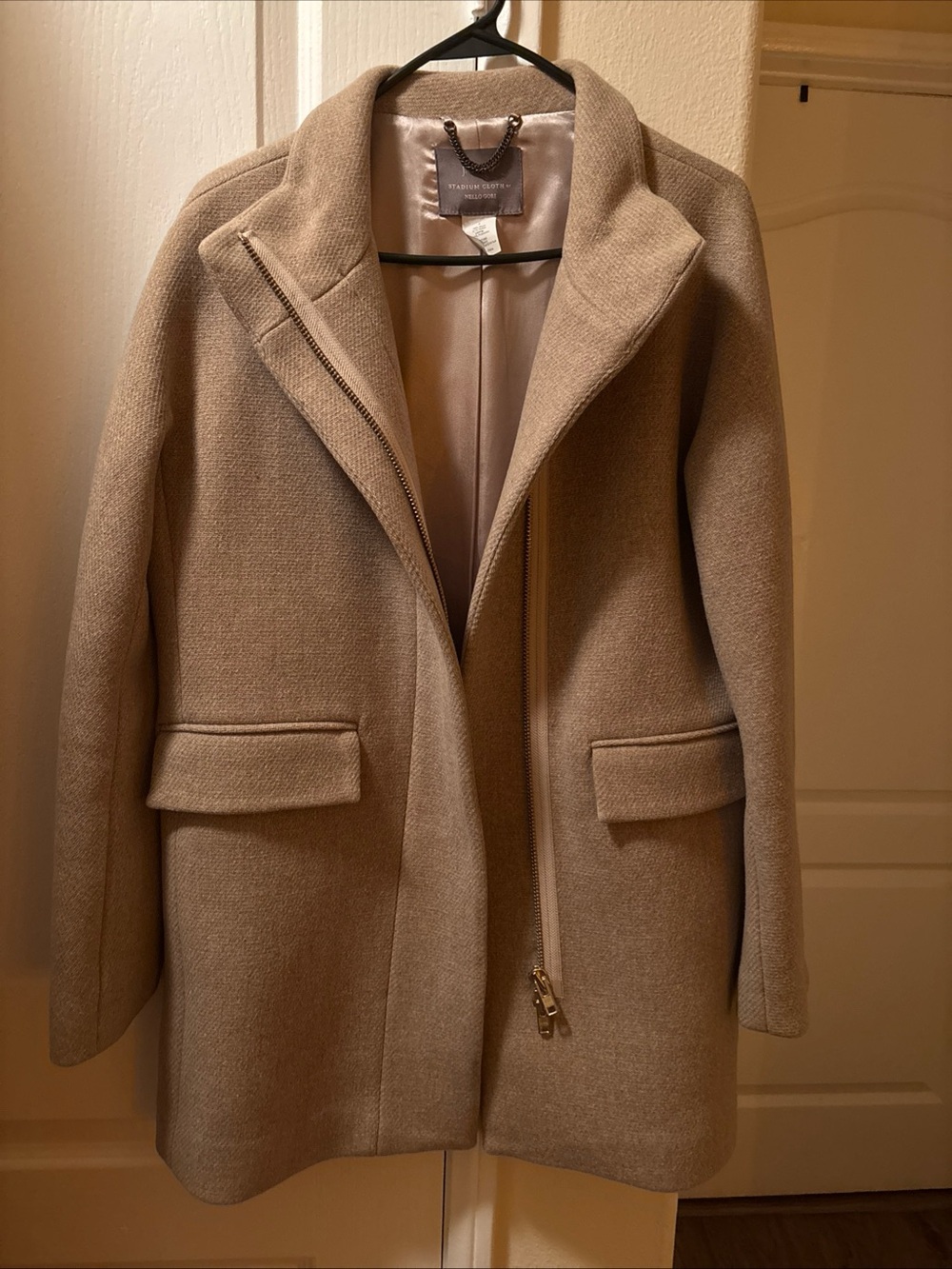 J. Crew Beige Wool Pea Coat with Zip Front